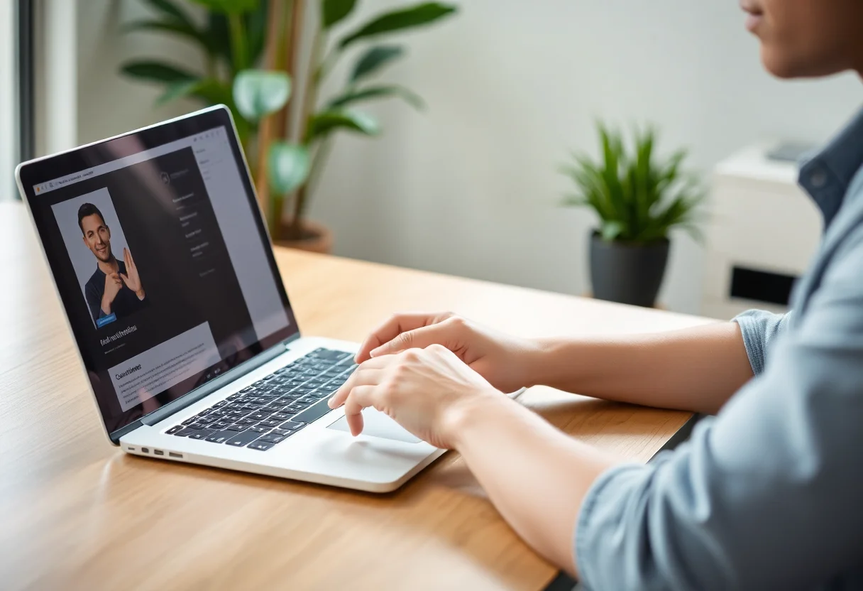 Person creating an online account on a laptop